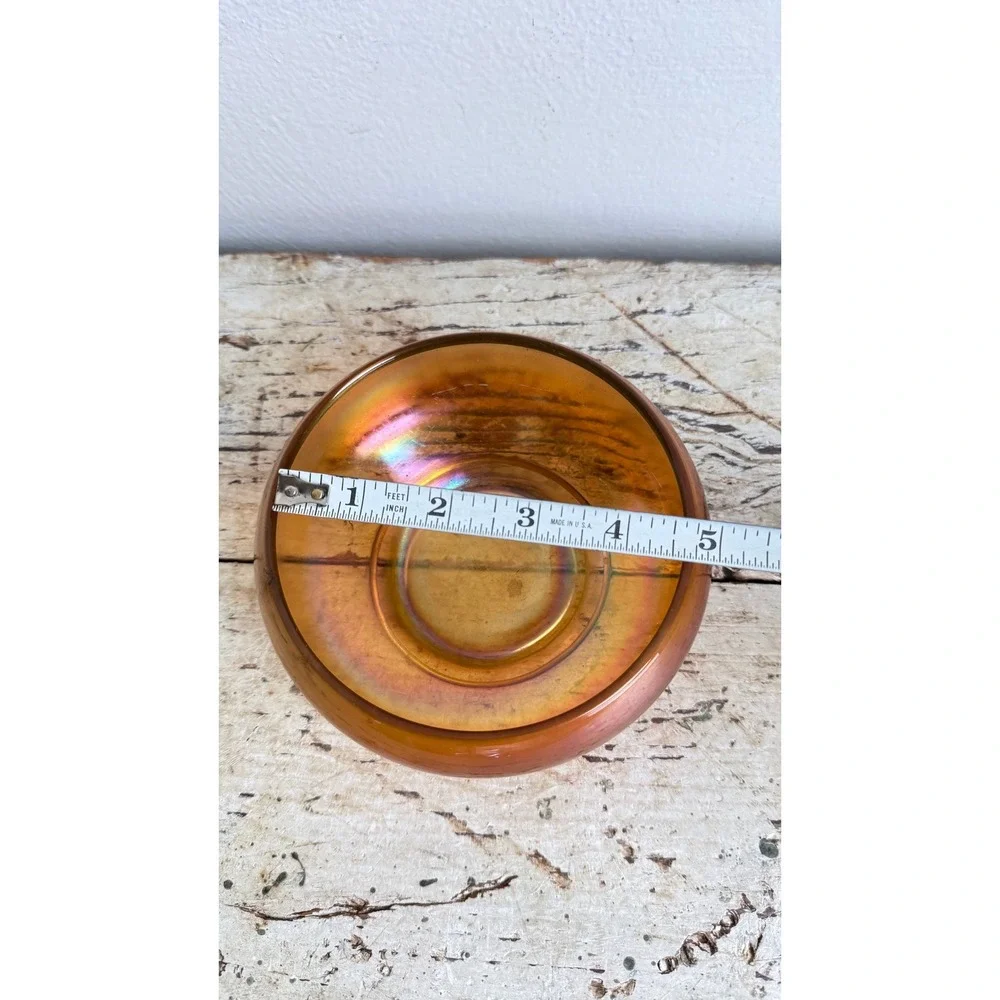 Vintage Marigold Carnival Glass Iridescent Small Round Bowl 5